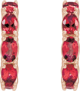 14K Gold Oval Natural Ruby Accented Hoop Earrings - Rose Gold - view 7