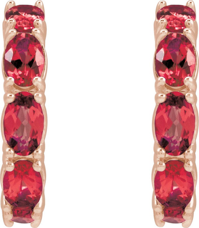 14K Gold Oval Natural Ruby Accented Hoop Earrings - Rose Gold - view 7