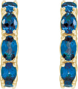 14K Gold Oval Natural Blue Sapphire Accented Hoop Earrings - Yellow Gold - view 4
