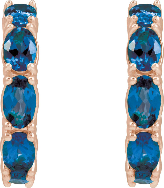 14K Gold Oval Lab-Grown Blue Sapphire Accented Hoop Earrings - Rose Gold - view 7