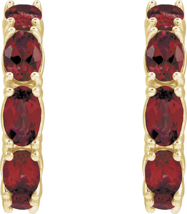 14K Gold Oval Natural Mozambique Garnet Accented Hoop Earrings - Yellow Gold - view 4