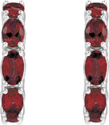 14K Gold Oval Natural Mozambique Garnet Accented Hoop Earrings - White Gold - view 4