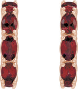 14K Gold Oval Natural Mozambique Garnet Accented Hoop Earrings - Rose Gold - view 7