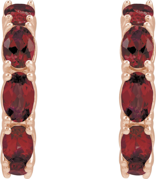 14K Gold Oval Natural Mozambique Garnet Accented Hoop Earrings - Rose Gold - view 7