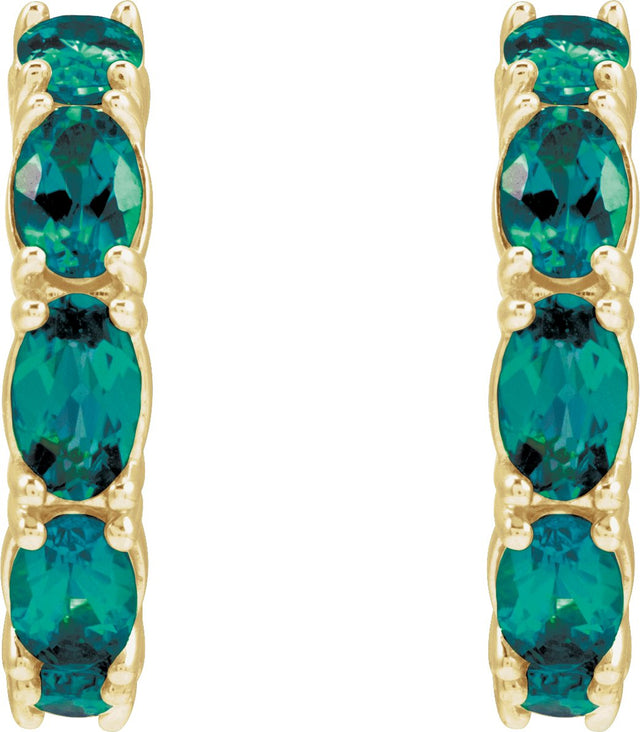 14K Gold Oval Lab-Grown Alexandrite Accented Hoop Earrings - Yellow Gold - view 4