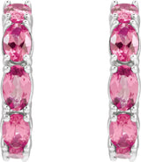 Platinum Oval Natural Pink Tourmaline Accented Hoop Earrings - view 7