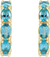 14K Gold Oval Natural Blue Zircon Accented Hoop Earrings - Yellow Gold - view 4
