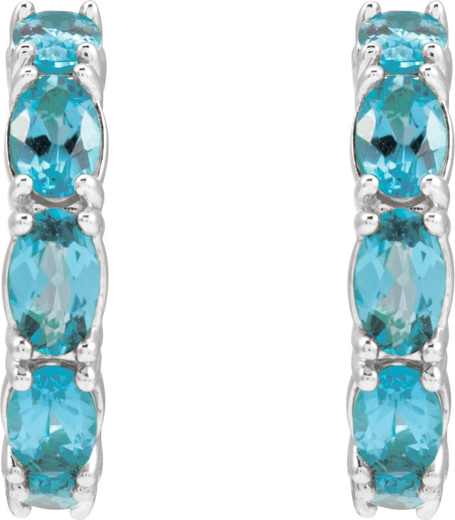 14K Gold Oval Natural Blue Zircon Accented Hoop Earrings - White Gold - view 4