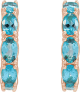 14K Gold Oval Natural Blue Zircon Accented Hoop Earrings - Rose Gold - view 7