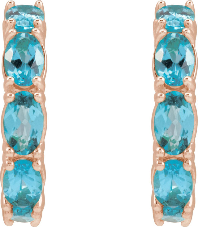 14K Gold Oval Natural Blue Zircon Accented Hoop Earrings - Rose Gold - view 7