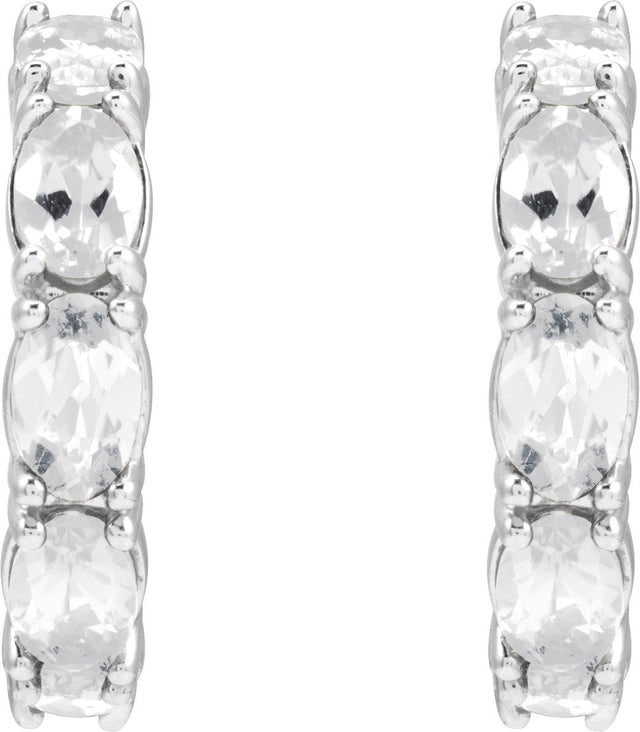 Platinum Oval Natural White Sapphire Accented Hoop Earrings - view 7