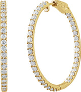 14K Gold Round Lab-Grown Diamond Inside-Outside Hoop Earrings - Yellow Gold - view 8
