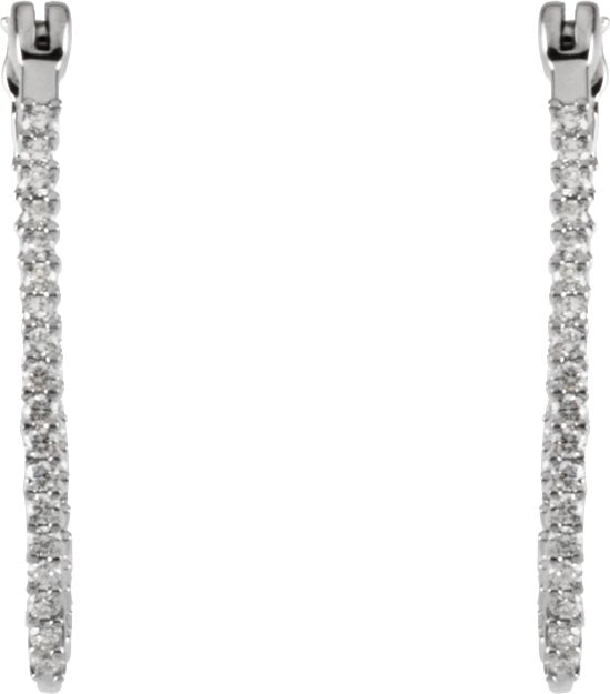 Platinum Round Natural Diamond Inside-Outside U-Hoop Earrings - view 4