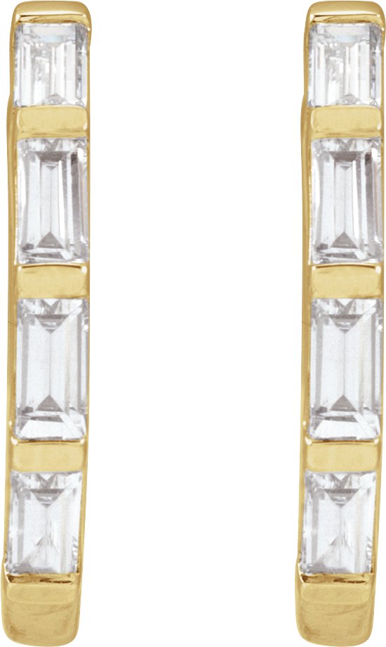 14K Gold Straight Baguette Lab-Grown Diamond Hoop Earrings - Yellow Gold - view 5