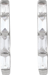 14K Gold Straight Baguette Lab-Grown Diamond Hoop Earrings - White Gold - view 5