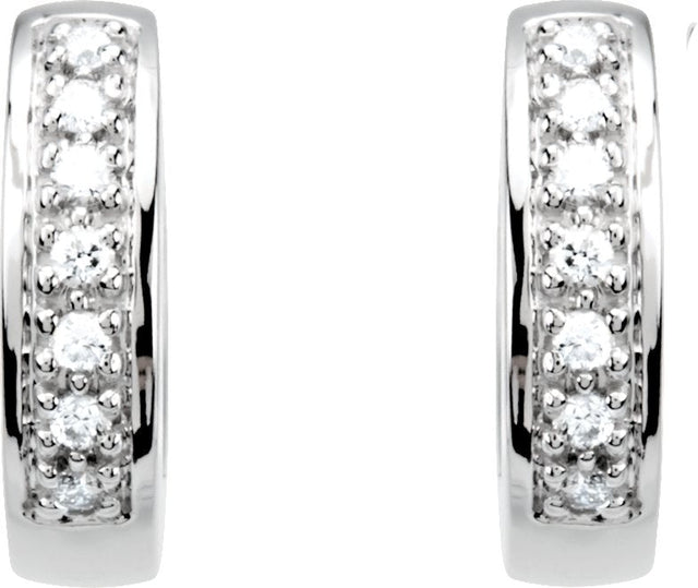 14K Gold Round Natural Diamond Accented Hoop Earrings – 1.3mm Stones - White Gold - view 4