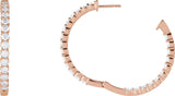 14K Gold Round Lab-Grown Diamond Inside-Outside Hoop Earrings – 1.5-3mm Stones - Rose Gold - view 11