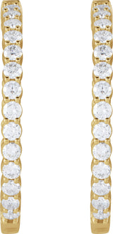 14K Gold Round Natural Diamond Inside-Outside Hoop Earrings – 1.5-3mm Stones - Yellow Gold - view 8