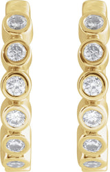 14K Gold Round Natural Diamond Hinged Hoop Earrings – 1.5mm Stones - Yellow Gold - view 5