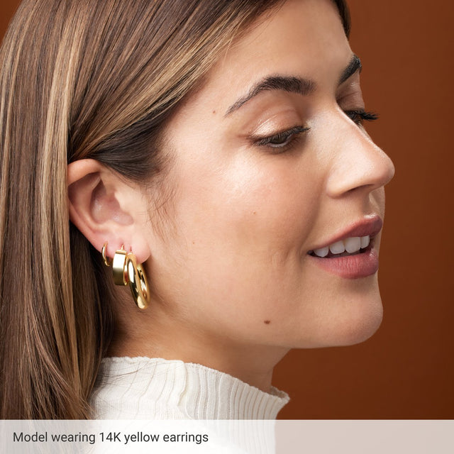 14K Gold Flat Tube Hoop Earrings - view 3