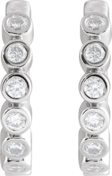 14K Gold Round Natural Diamond Hinged Hoop Earrings – 1.5mm Stones - White Gold - view 5