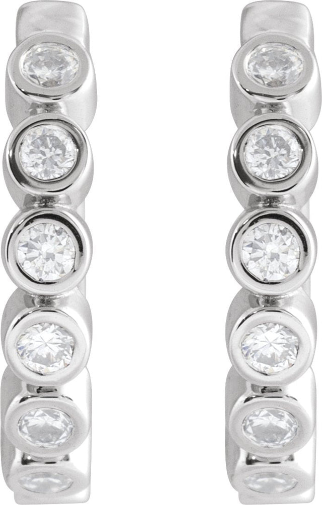 14K Gold Round Natural Diamond Hinged Hoop Earrings – 1.5mm Stones - White Gold - view 5
