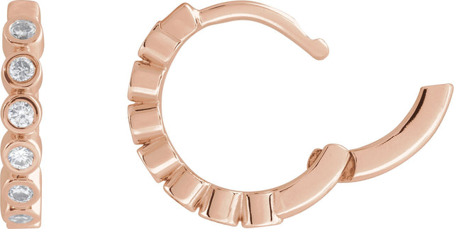 14K Gold Round Natural Diamond Hinged Hoop Earrings – 1.5mm Stones - Rose Gold - view 6