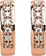 14K Gold Round Natural Diamond Accented Hoop Earrings – 1.3mm Stones - Rose Gold - view 4