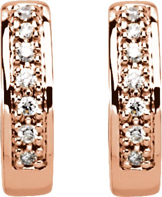 14K Gold Round Natural Diamond Accented Hoop Earrings – 1.3mm Stones - Rose Gold - view 4