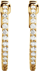 14K Gold Round Lab-Grown Diamond Inside-Outside Hoop Earrings - Yellow Gold - view 6