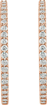 14K Gold Round Lab-Grown Diamond Inside-Outside Hoop Earrings - Rose Gold - view 9