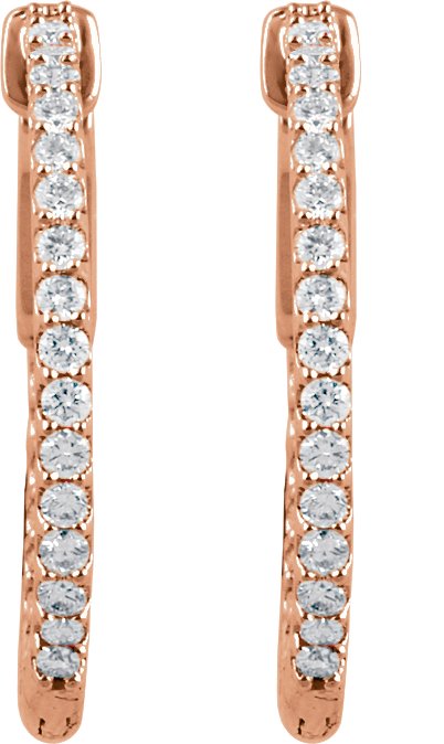 14K Gold Round Lab-Grown Diamond Inside-Outside Hoop Earrings - Rose Gold - view 6