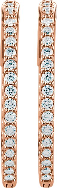 14K Gold Round Lab-Grown Diamond Inside-Outside Hoop Earrings - Rose Gold - view 6