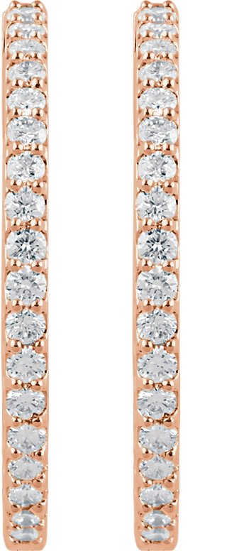 14K Gold Round Lab-Grown Diamond Inside-Outside Hoop Earrings - Rose Gold - view 6
