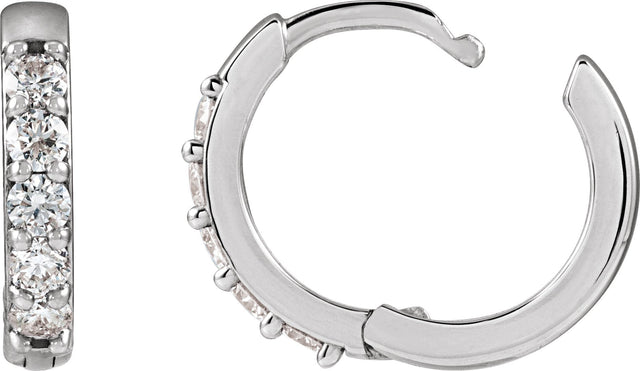 Platinum Round Natural Diamond Accented Huggie Earrings – 1.3-2mm Stones - view 12