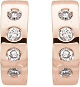 14K Gold Round Natural Diamond Accented Hoop Earrings – 2.1mm Stones - Rose Gold - view 4