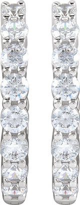 14K Gold Round Lab-Grown Diamond Inside-Outside Hoop Earrings – 1.5-3mm Stones - White Gold - view 11