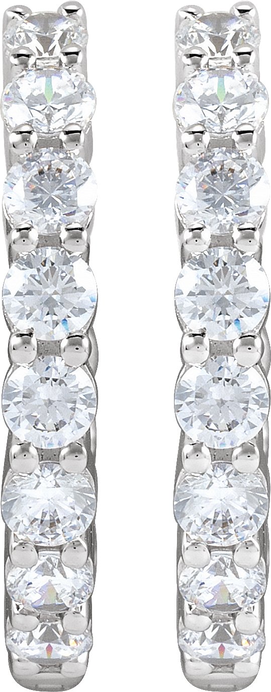 14K Gold Round Lab-Grown Diamond Inside-Outside Hoop Earrings – 1.5-3mm Stones - White Gold - view 11