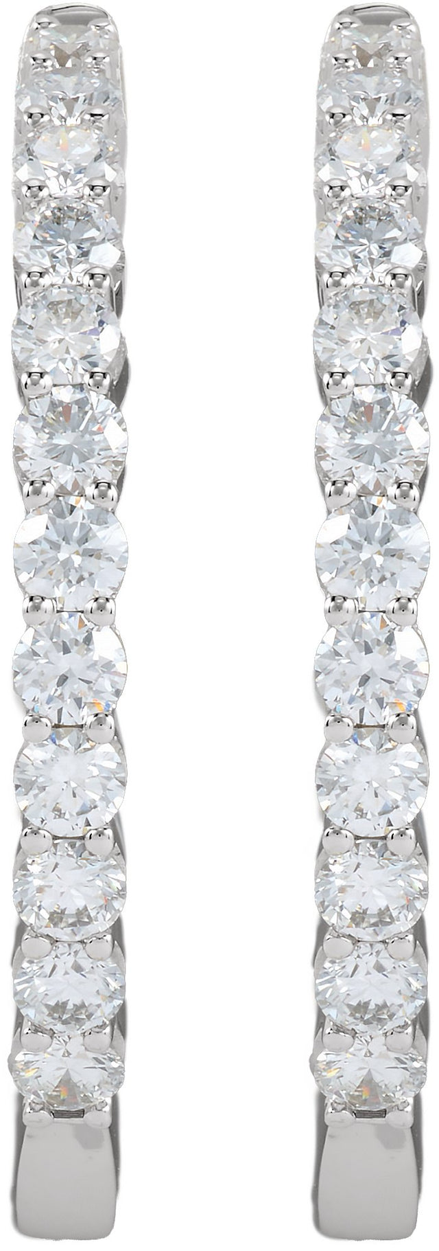 14K Gold Round Lab-Grown Diamond Inside-Outside Hoop Earrings – 1.5-3mm Stones - White Gold - view 10