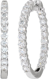 14K Gold Round Lab-Grown Diamond Inside-Outside Hoop Earrings – 1.5-3mm Stones - White Gold - view 11