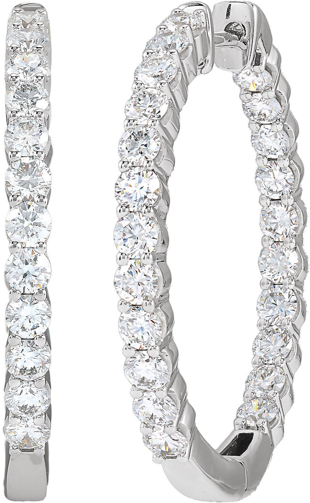 14K Gold Round Lab-Grown Diamond Inside-Outside Hoop Earrings – 1.5-3mm Stones - White Gold - view 11