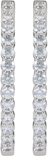 14K Gold Round Lab-Grown Diamond Inside-Outside Hoop Earrings – 1.5-3mm Stones - White Gold - view 11