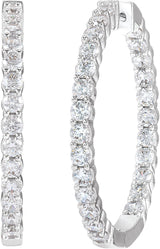 14K Gold Round Lab-Grown Diamond Inside-Outside Hoop Earrings – 1.5-3mm Stones - White Gold - view 10
