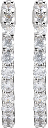 14K Gold Round Lab-Grown Diamond Inside-Outside Hoop Earrings – 1.5-3mm Stones - White Gold - view 11