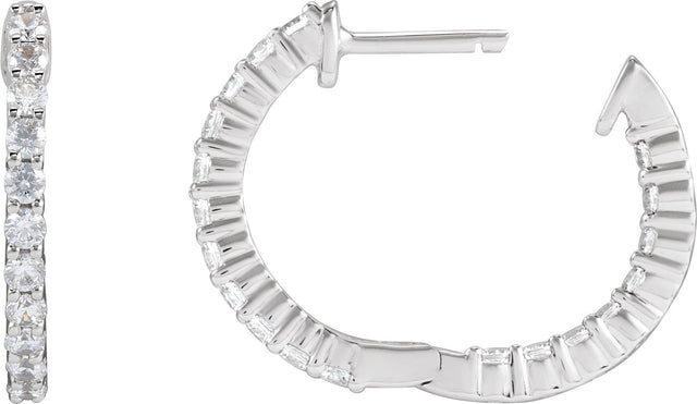 14K Gold Round Lab-Grown Diamond Inside-Outside Hoop Earrings – 1.5-3mm Stones - White Gold - view 12