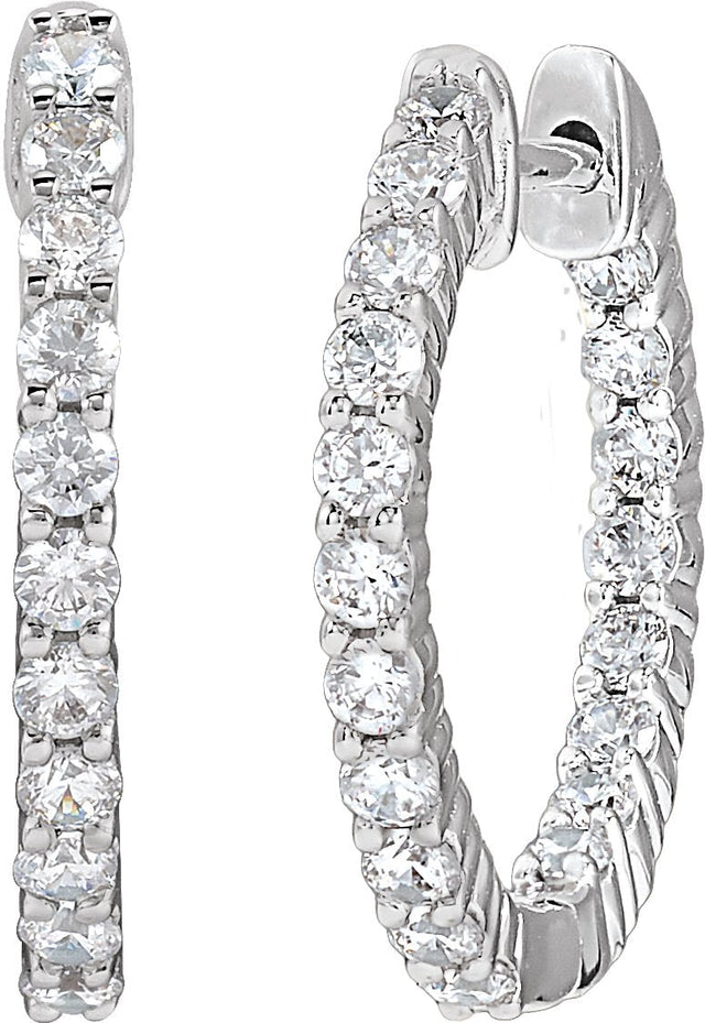 14K Gold Round Lab-Grown Diamond Inside-Outside Hoop Earrings – 1.5-3mm Stones - White Gold - view 10