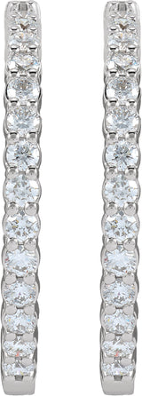 14K Gold Round Lab-Grown Diamond Inside-Outside Hoop Earrings – 1.5-3mm Stones - White Gold - view 11