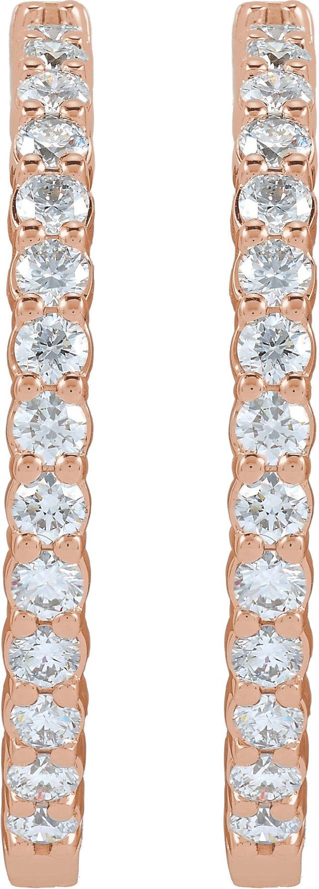 14K Gold Round Lab-Grown Diamond Inside-Outside Hoop Earrings – 1.5-3mm Stones - Rose Gold - view 11