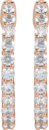 14K Gold Round Lab-Grown Diamond Inside-Outside Hoop Earrings – 1.5-3mm Stones - Rose Gold - view 11