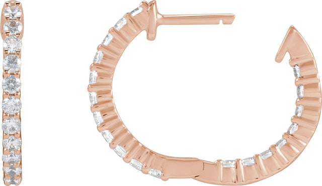14K Gold Round Lab-Grown Diamond Inside-Outside Hoop Earrings – 1.5-3mm Stones - Rose Gold - view 12
